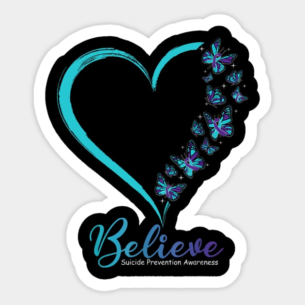 Butterfly Believe Suicide Prevention Awareness Ribbon Sticker by Ortizhw